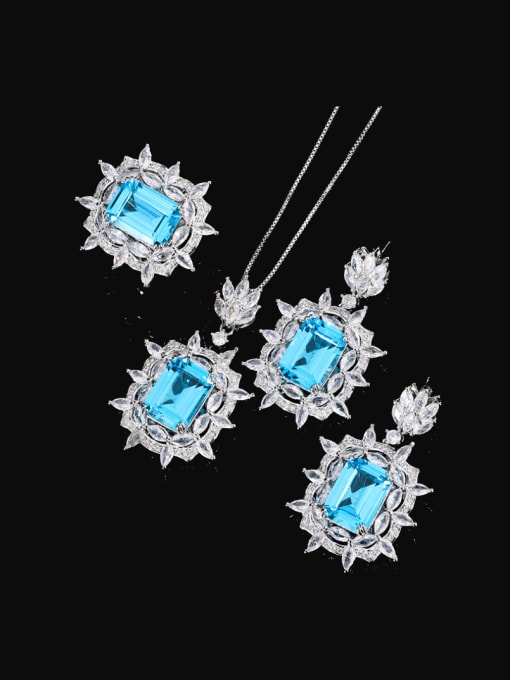 ROSS Brass Cubic Zirconia Luxury Geometric  Earring Ring and Necklace Set 0