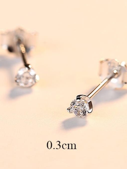 3mm 17D01 925 Sterling Silver Cubic Zirconia White Round Minimalist Stud Earring