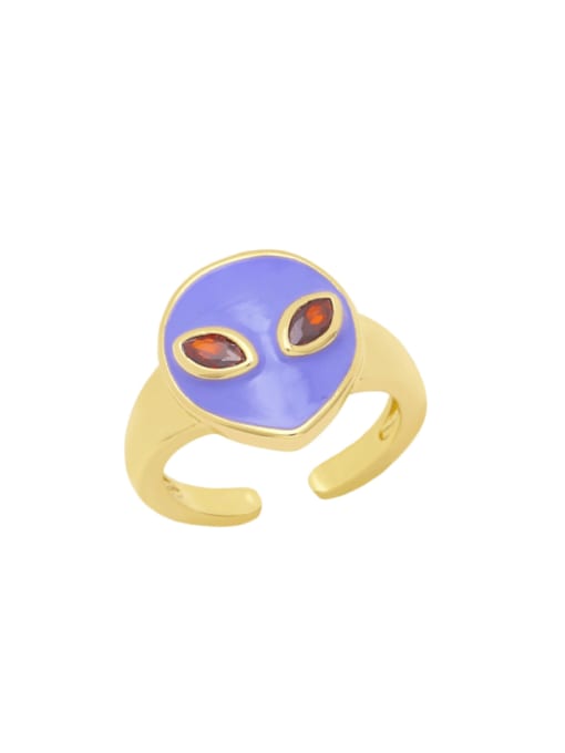 purple Brass Enamel Alien Cute Band Ring