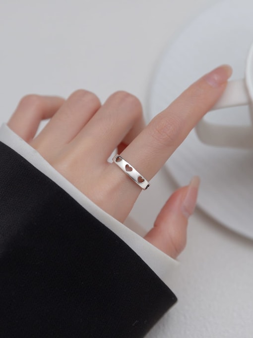 hollow out love one 925 Sterling Silver Hollow Heart Minimalist Band Ring
