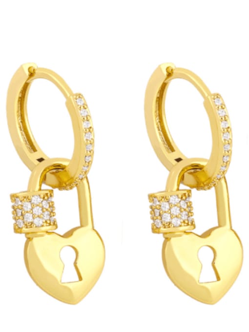 lock Brass Cubic Zirconia Heart Vintage Huggie Earring