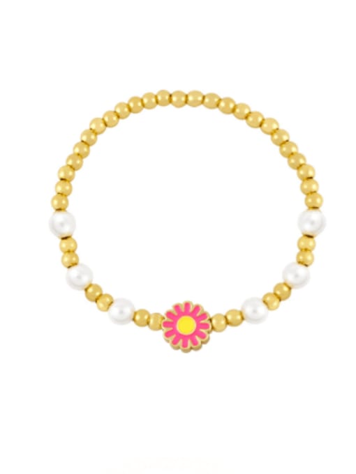 CC Brass Imitation Pearl Enamel Flower Hip Hop Beaded Bracelet 2