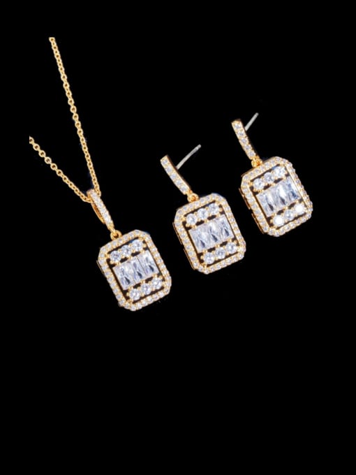 Gold two piece set Brass Cubic Zirconia Luxury Geometric  Earring and Necklace Set