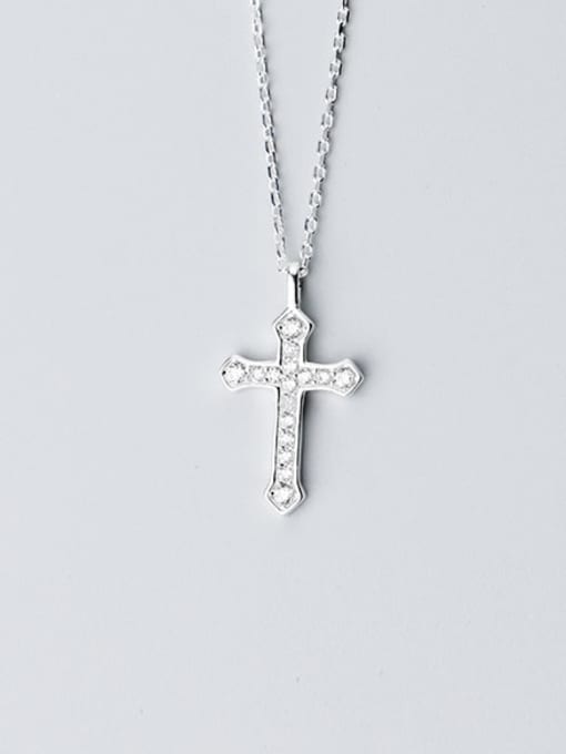 Rosh 925 Sterling Silver Cubic Zirconia White Cross Minimalist Regligious Necklace 1