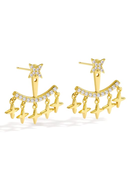 Golden Star Earrings Brass Cubic Zirconia Star Minimalist Drop Earring