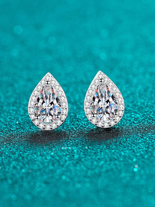 A pair of 2 carat Maussans (1 CT each) 925 Sterling Silver Moissanite Water Drop Classic Stud Earring