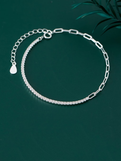 Rosh 925 Sterling Silver Cubic Zirconia Geometric Dainty Link Bracelet 1