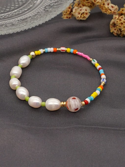 MMBEADS Freshwater Pearl Multi Color Glass Bead Bohemia Stretch Bracelet 3