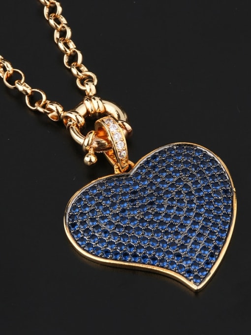 blue spinel Copper Cubic Zirconia Heart Vintage Pendant Necklace