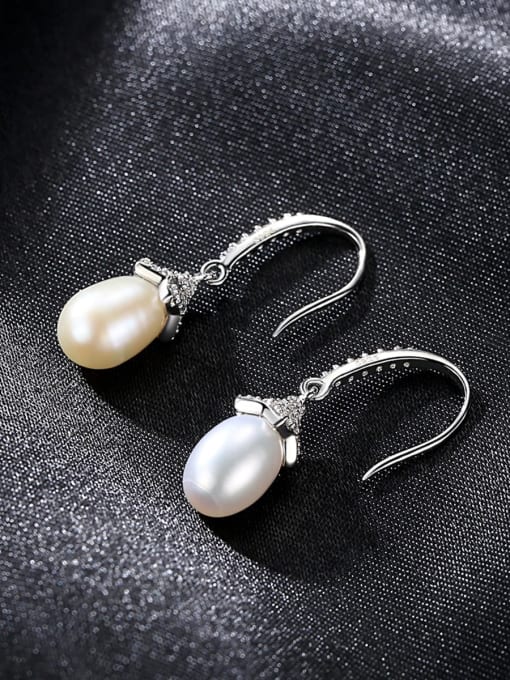CCUI 925 Sterling Silver Freshwater Pearl White Irregular Minimalist Hook Earring 3