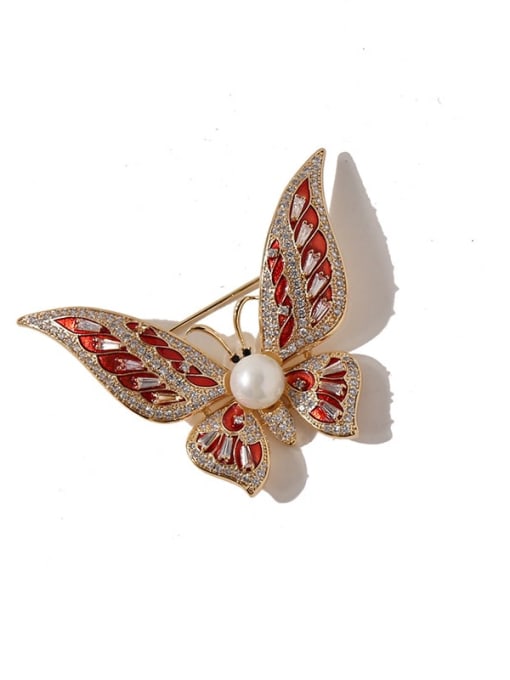 gold red Copper Cubic Zirconia Multi Color Enamel Butterfly Luxury Brooches