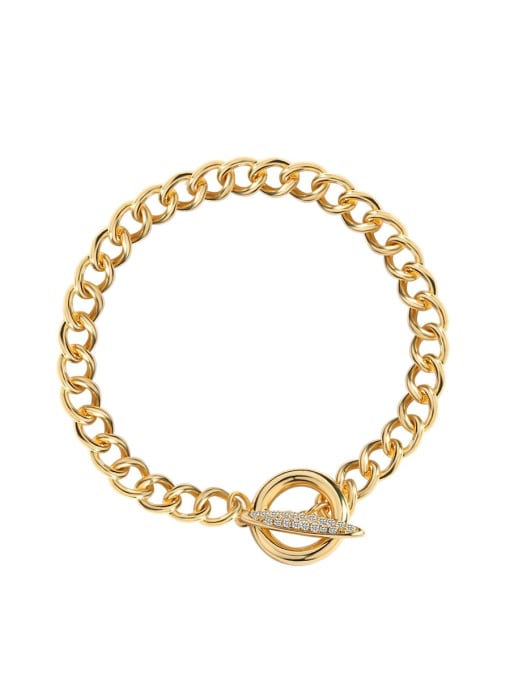 CHARME Brass Cubic Zirconia Hollow Geometric Chain Vintage Link Bracelet 0
