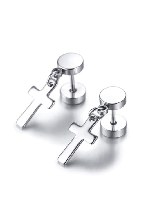 Steel color Stainless steel Cross Minimalist Drop Earring