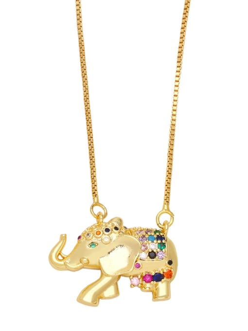elephant Brass Cubic Zirconia Animal Hip Hop Necklace