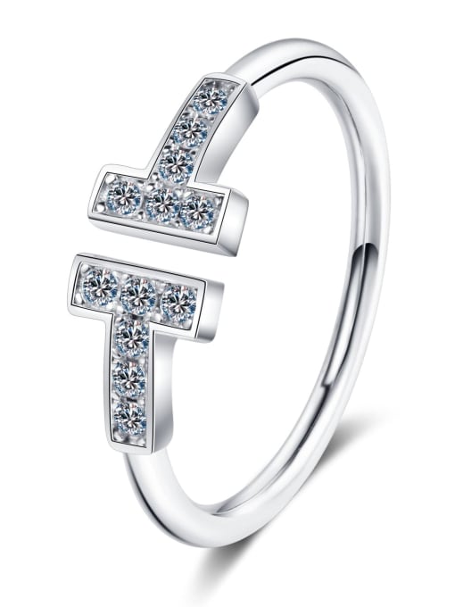 MOISS Sterling Silver Moissanite White Double T Split Engagement Rings 4