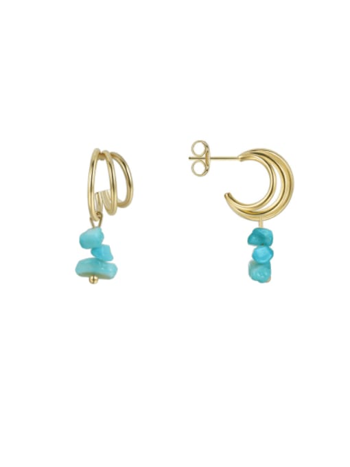 Gold three ring Turquoise Earrings Brass Turquoise Irregular Minimalist Drop Earring