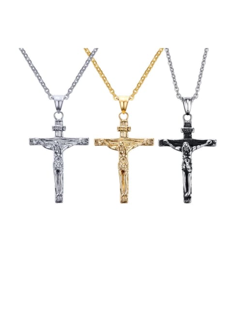 CONG Stainless steel Rhinestone Cross Vintage Regligious Necklace