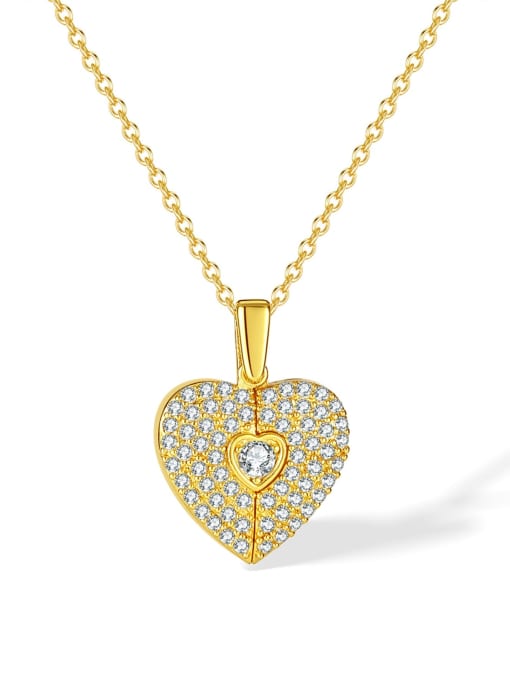 GDX121 Steel Chain Copper Pendant Gold Brass Cubic Zirconia Heart Dainty Necklace