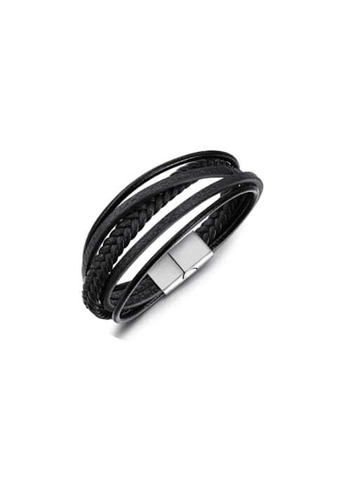 Open Sky Titanium Steel Artificial Leather Weave Hip Hop Strand Bracelet 0