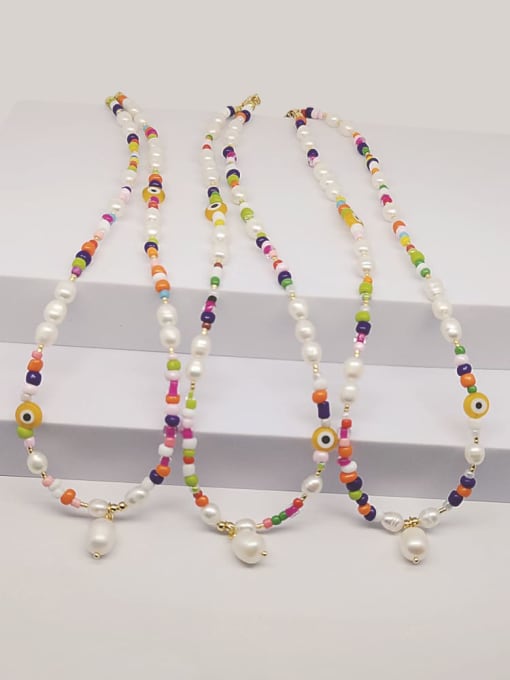 MMBEADS Freshwater Pearl Multi Color  Glass beads Evil Eye Bohemia Necklace 3