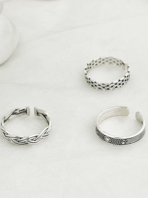SHUI Vintage Sterling Silver With Platinum Plated Simple Retro Round Free Size Rings