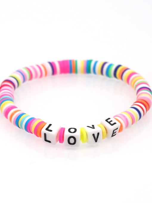 QT B200011O Stainless steel Multi Color Polymer Clay Letter Bohemia Stretch Bracelet