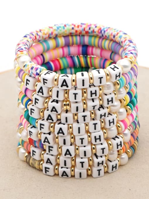 Roxi Stainless steel Multi Color Polymer Clay Letter Bohemia Stretch Bracelet