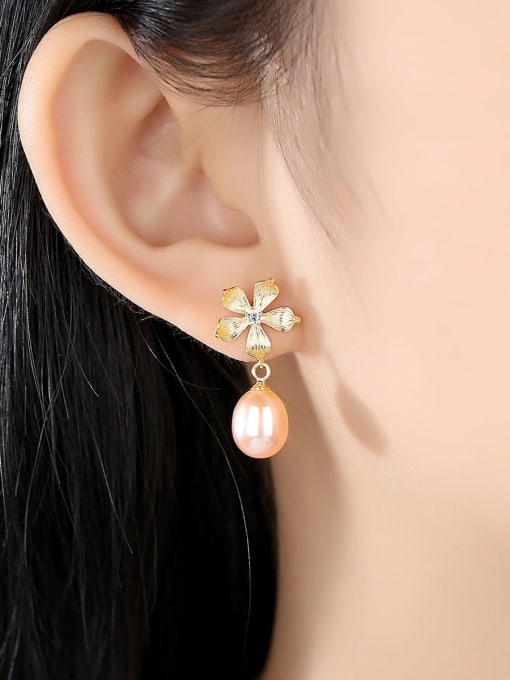CCUI 925 Sterling Silver Freshwater Pearl Flower Vintage Drop Earring 1