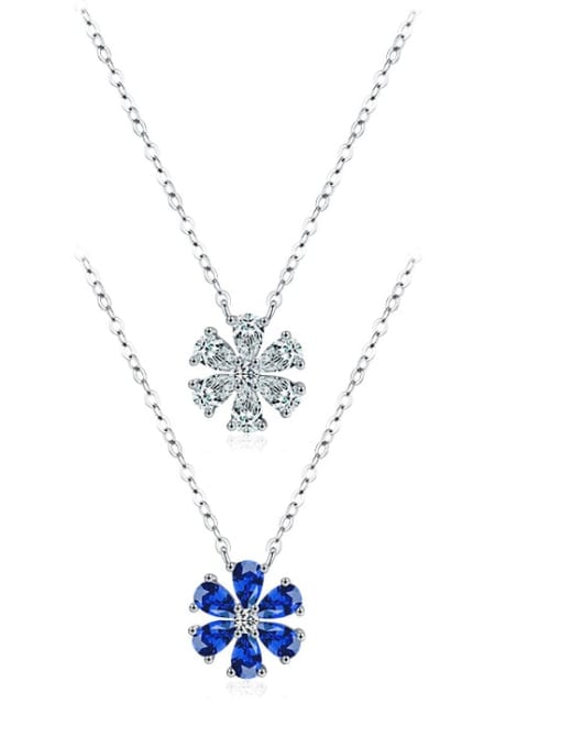 MODN 925 Sterling Silver Cubic Zirconia Flower Classic Pendant Necklace 0
