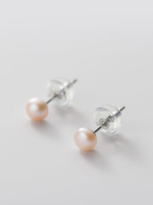 Orange Pearl Earrings Silver 4 -5mm 925 Sterling Silver Freshwater Pearl  Round Minimalist Stud Earring