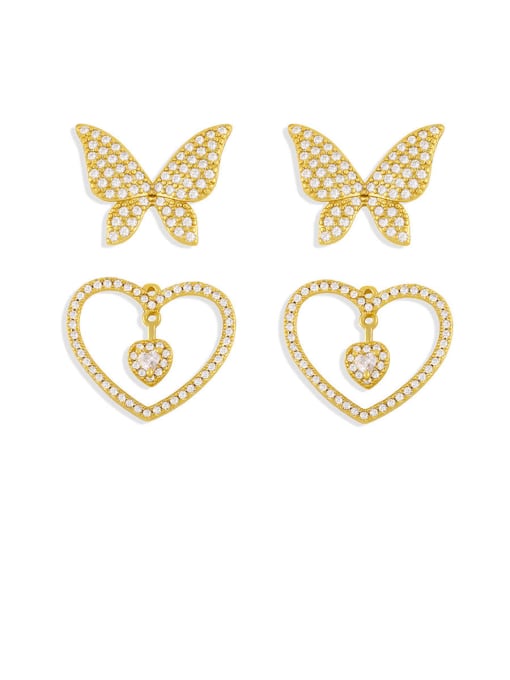 CC Brass Cubic Zirconia Heart Vintage Stud Earring