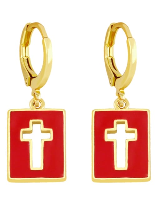 red Brass Enamel Cross Minimalist Huggie Earring