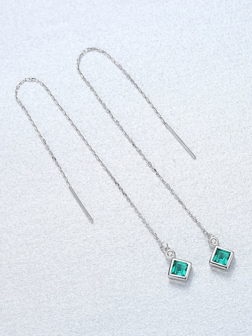 CCUI 925 Sterling Silver Cubic Zirconia Green Square Minimalist Threader Earring 3
