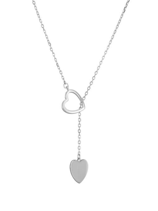 Platinum Double Heart Heart Necklace 925 Sterling Silver Heart Tassel Minimalist Necklace