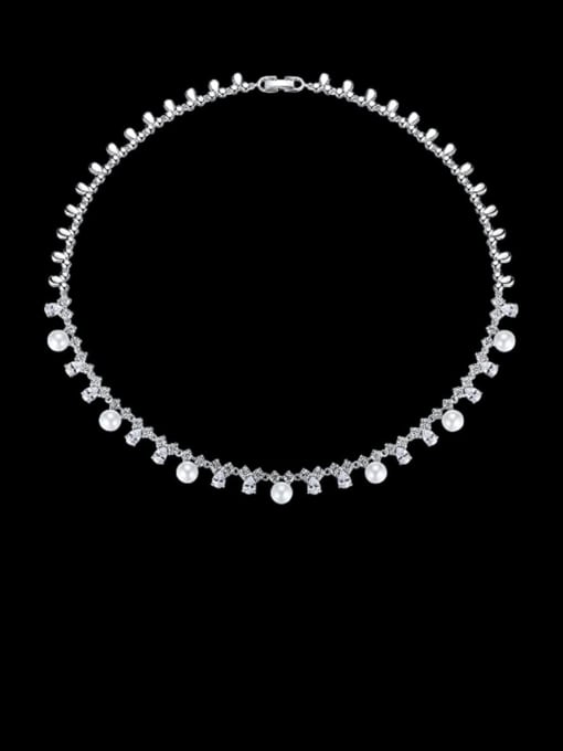 BLING SU Copper Cubic Zirconia Minimalist Round pearl  Necklace 0