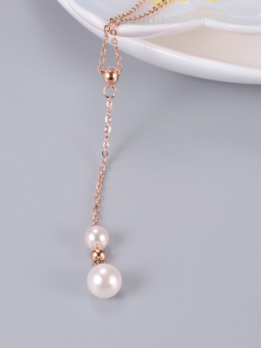 A TEEM Titanium Imitation Pearl White Tassel Minimalist Lariat Necklace 2