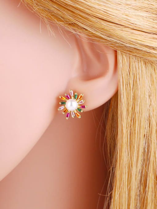CC Brass Cubic Zirconia Flower Cute Stud Earring 1