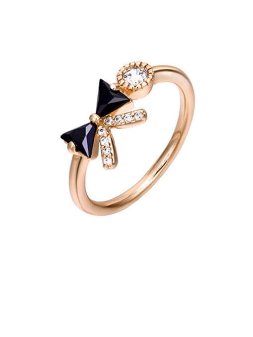 Black bow Alloy Cubic Zirconia bow tie Dainty Band Ring
