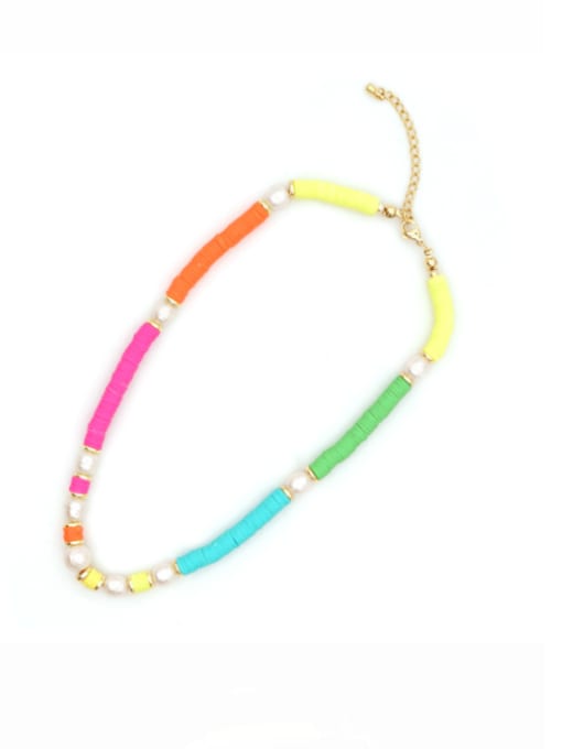 ZZ N200024A Freshwater Pearl Multi Color Polymer Clay Pure handmade, Necklace