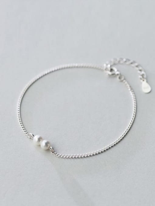Rosh 925 Sterling Silver Imitation Pearl Geometric Minimalist Bracelet 2