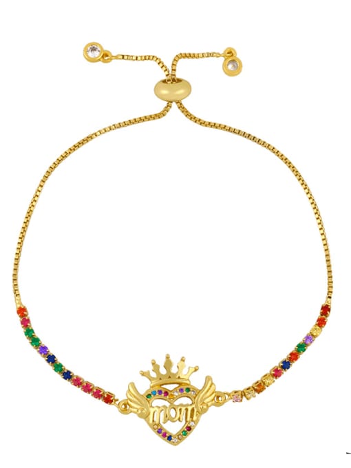 CC Brass Cubic Zirconia Crown Vintage Adjustable Bracelet