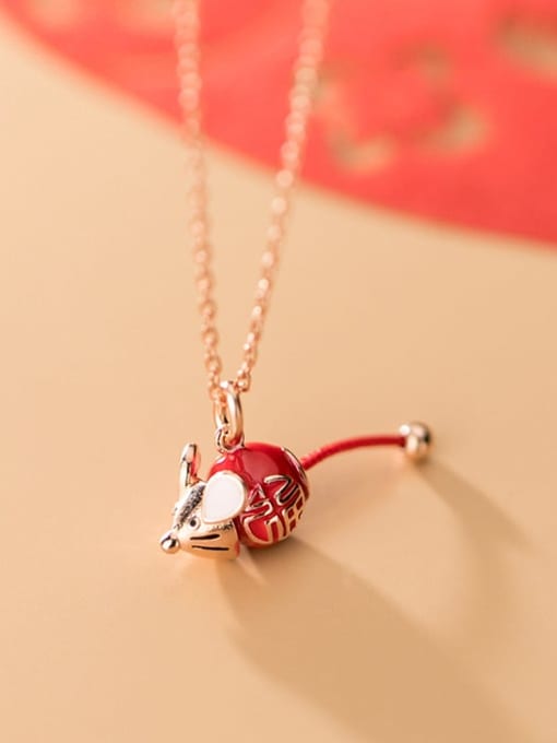 Rosh 925 Sterling Silver With  Rose Gold Plated Cute Mouse  Necklaces 1