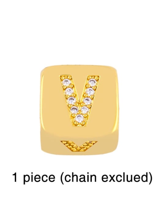 V Brass Cubic Zirconia square  Letter Minimalist Adjustable Bracelet