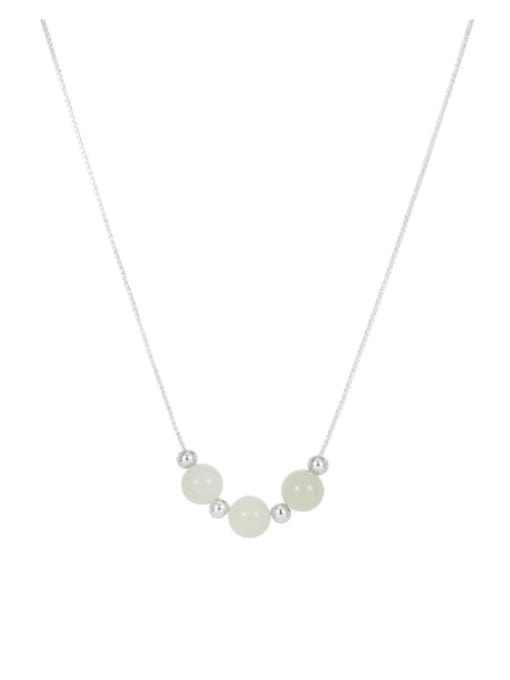 BeiFei Minimalism Silver 925 Sterling Silver Jade Round Bead Minimalist Necklace
