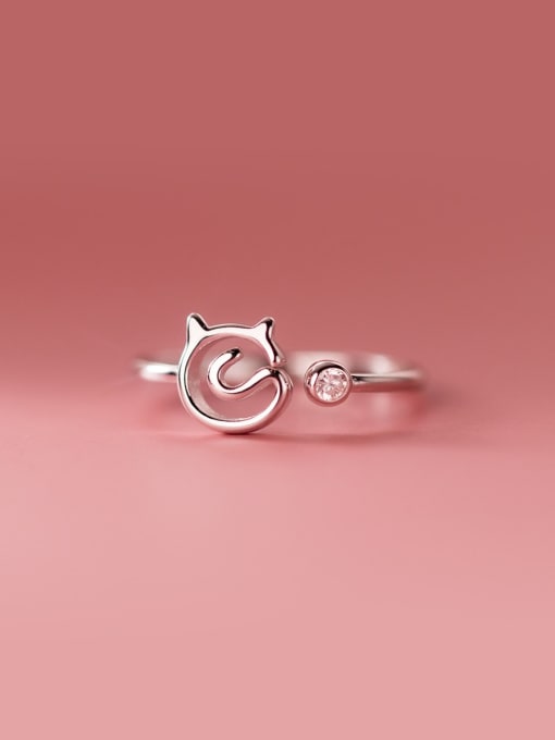 Rosh 925 Sterling Silver Cat Minimalist Band Ring 0