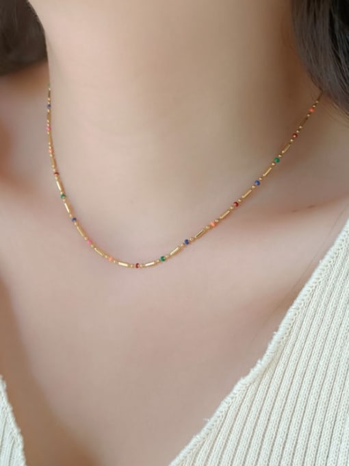 A TEEM Titanium Steel Natural Stone Rainbow Minimalist Necklace