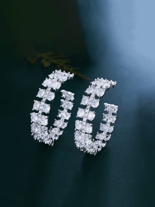 platinum Brass Cubic Zirconia Geometric Luxury Cluster Earring
