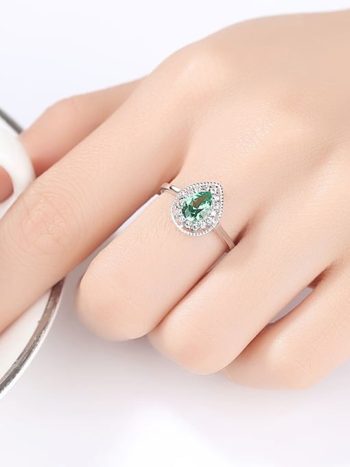 CCUI 925 Sterling Silver Cubic Zirconia Green Water Drop Classic Band Ring 1