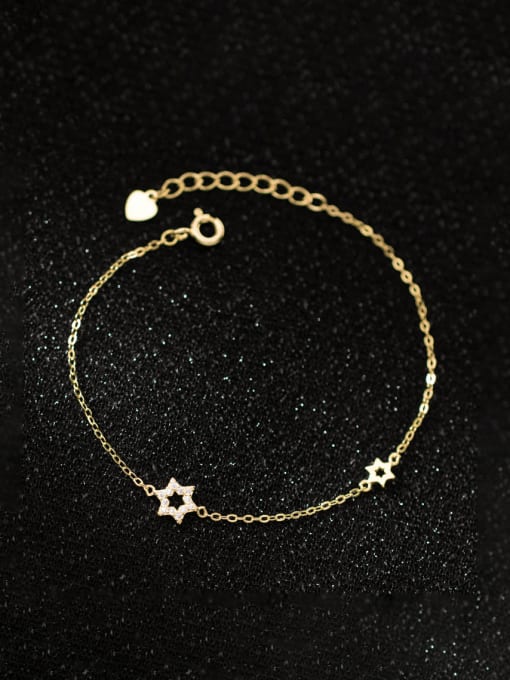 Gold 925 Sterling Silver Cubic Zirconia Hollow Star Minimalist Link Bracelet
