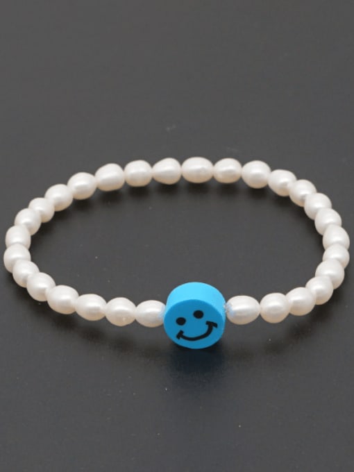 ZZ B200178C Freshwater Pearl Multi Color Smiley Minimalist Stretch Bracelet